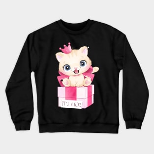 Cute little kitty girl sitting in the gift box illustration Crewneck Sweatshirt